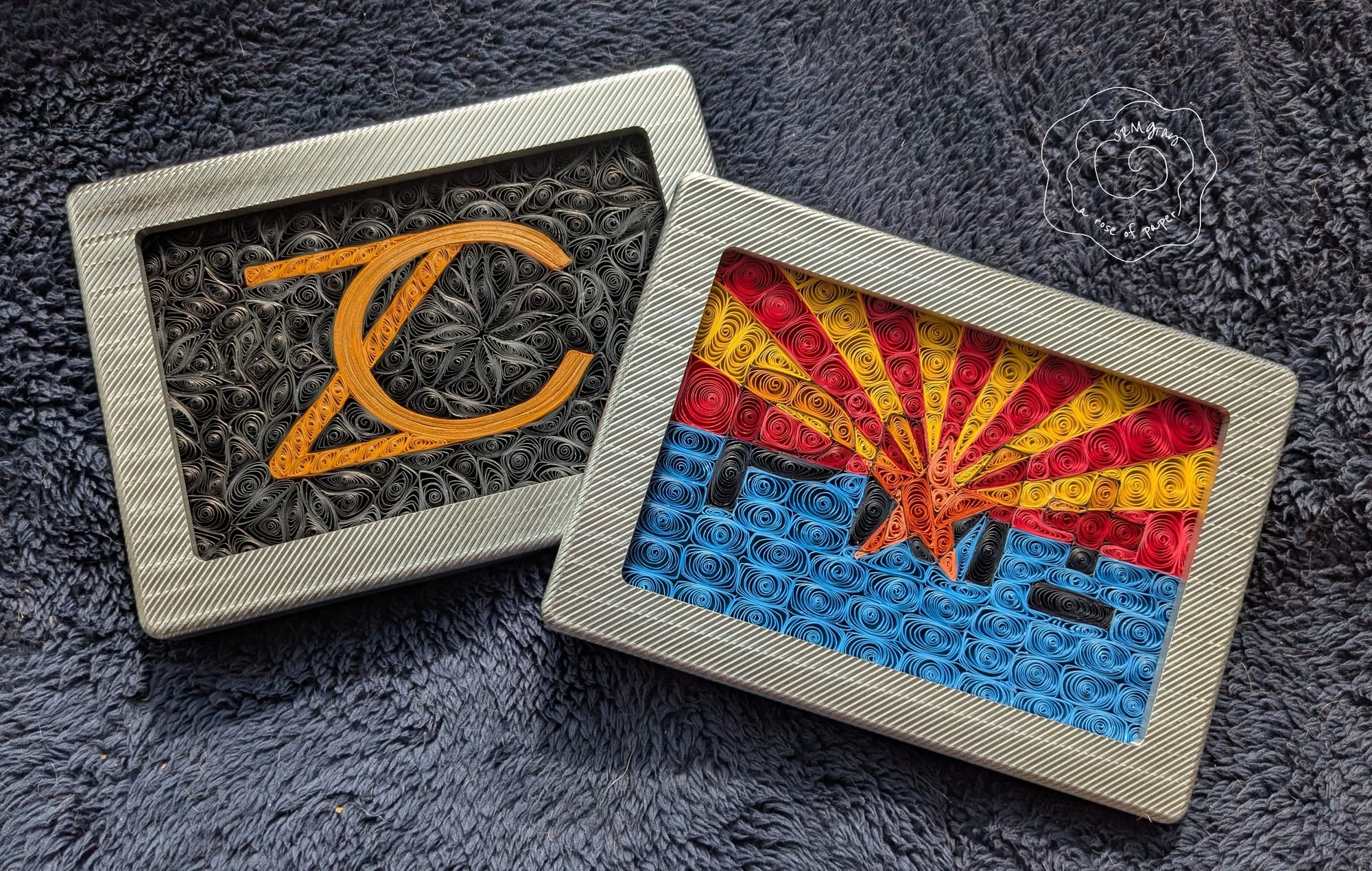 Proteum Machining and Zappettini Consulting logos as hand-quilled paper art